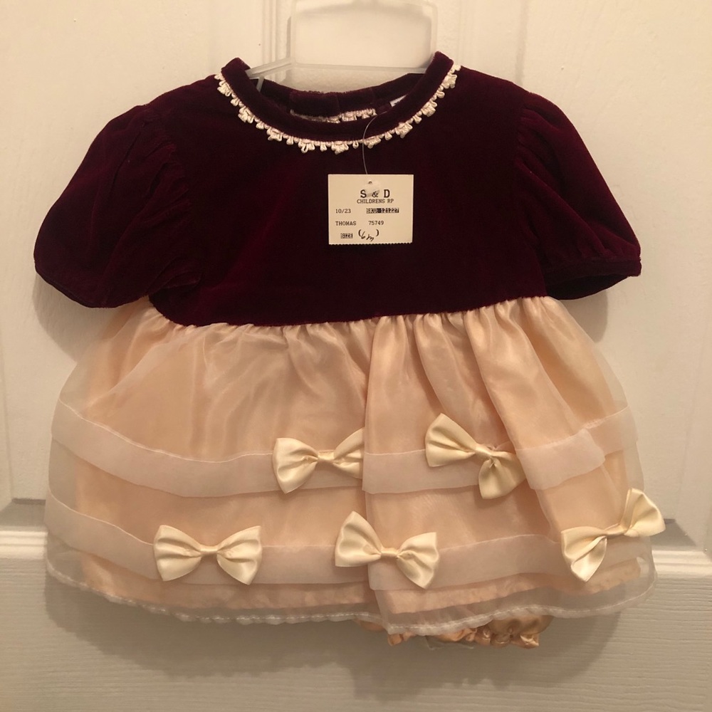 6 Months Red and Cream Dress w/ Undershorts